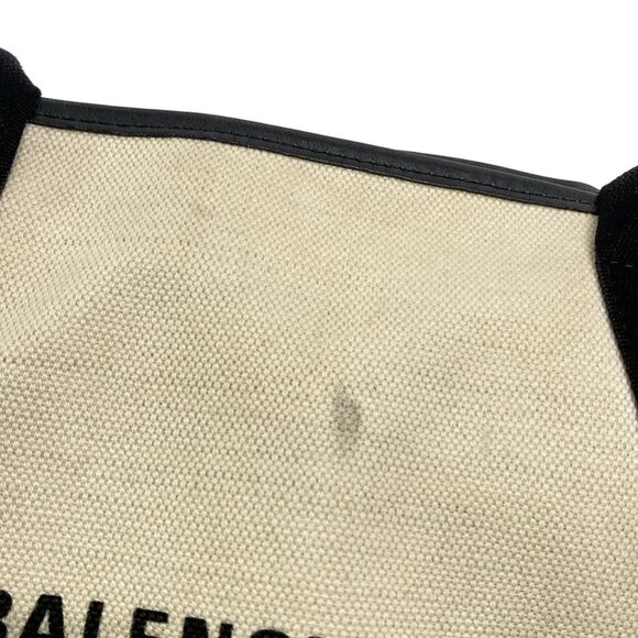 Auth BALENCIAGA Navy Medium Cabas 581292 Cream Black Canvas Leather - Tote Bag - Picture 11 of 16